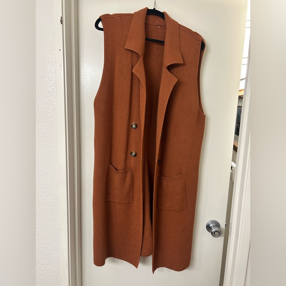 Rust Orange Sleeveless Long Vest